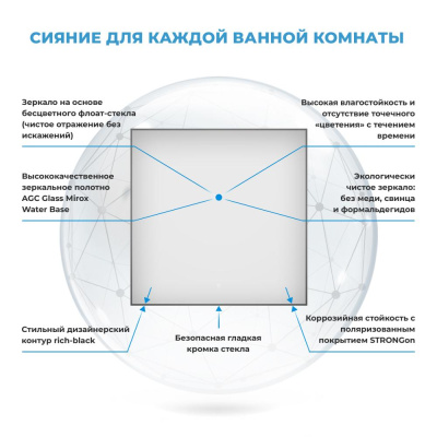 Настенное зеркало для ванной комнаты 50х50х1 см 7 Rays' Spectrum172200280 Wellsee фото в интернет-магазине Русалия