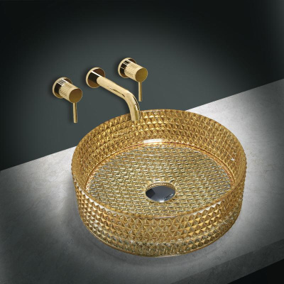 Раковина стеклянная Vincea VBS-5GL05, 400*400*125, накладная, цвет золото фото в интернет-магазине Русалия