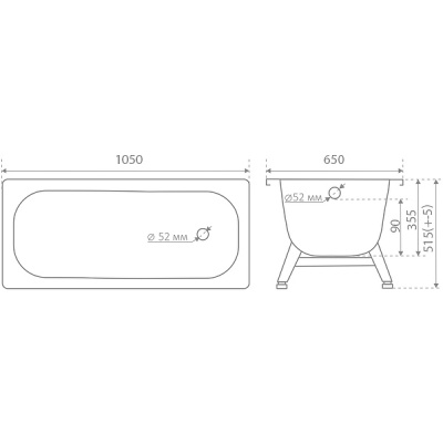 Ванна стальная Antika A-10901 105х65 с ножками ВИЗ фото в интернет-магазине Русалия