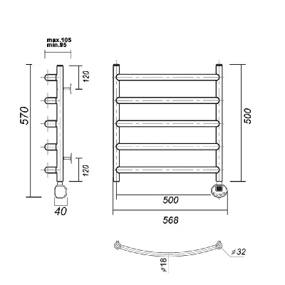 Электрический полотенцесушитель Калипсо П5 500x500 ER , золото глянец Domoterm фото в интернет-магазине Русалия
