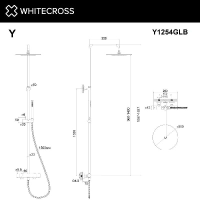 Термостатическая душевая система наружного монтажа WHITECROSS Y Y1254GLB (брашированное золото) фото в интернет-магазине Русалия
