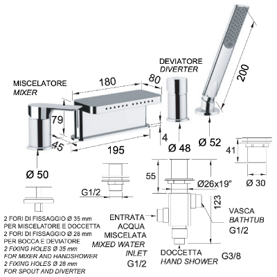 Смеситель для ванны Remer Infinity I06 фото в интернет-магазине Русалия