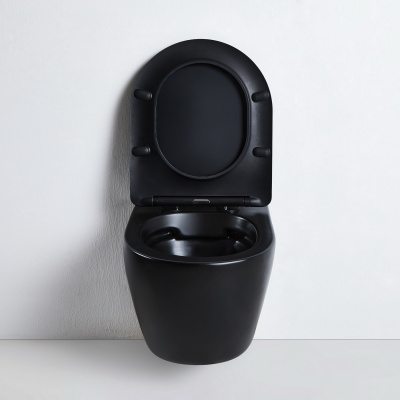 BOND F01-108 Унитаз подвесной безободковый черный с сиденьем с микролифтом фото в интернет-магазине Русалия