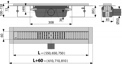 Водоотводящий желоб с решеткой APZ1SMART-LINE-650 AlcaPlast фото в интернет-магазине Русалия