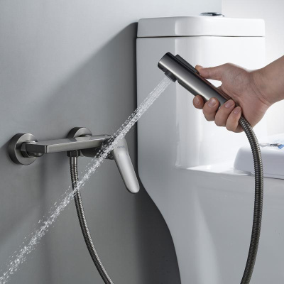 Гигиенический душ со смесителем Shevanik S4305T-1, оружейная сталь фото в интернет-магазине Русалия