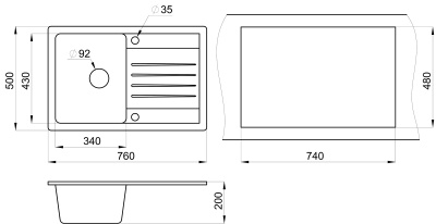 Кухонная мойка GRANULA Standart (7602, БЕЛЫЙ) фото в интернет-магазине Русалия