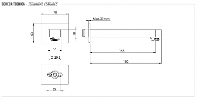 Излив настенный 18 см Remer Class Line 91LXV, сталь фото в интернет-магазине Русалия