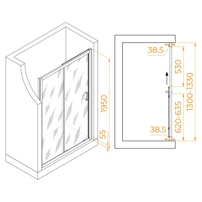 Душевая дверь RGW PA-016 1300, стекло прозрачное, профиль хром фото в интернет-магазине Русалия