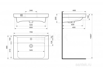 Раковина Santek Тигода 70 отверстие под смеситель 1WH302083 фото в интернет-магазине Русалия