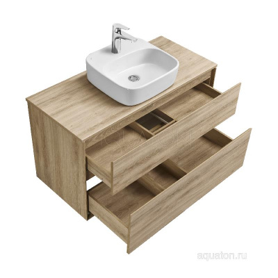 Тумба под раковину AQUATON Либерти 100 2 ящика, дуб эльвезия 1A279601LYC70 фото в интернет-магазине Русалия