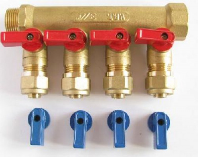 Коллектор с кранами и цангами на 4 выхода 3/4"х16ц Millennium фото в интернет-магазине Русалия