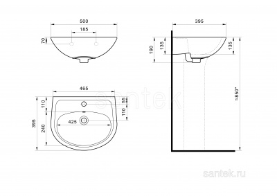 Раковина Santek Анимо 50 отверстие под смеситель 1WH110496 фото в интернет-магазине Русалия