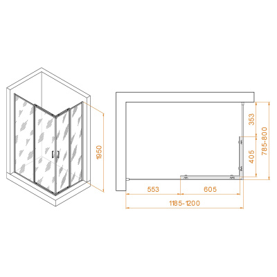 Душевой уголок RGW PA-040B 80х120, стекло - прозрачное, профиль черный фото в интернет-магазине Русалия