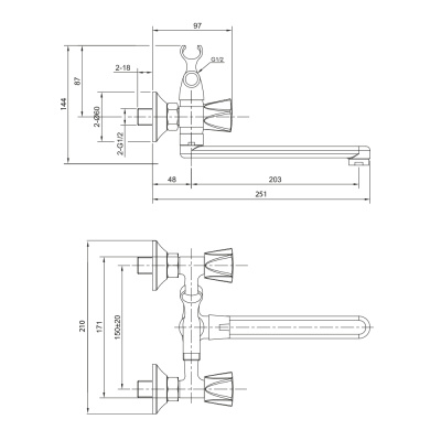 Смеситель OLIVE'S для ванны с длинным изливом CATALONA (23251CT) фото в интернет-магазине Русалия