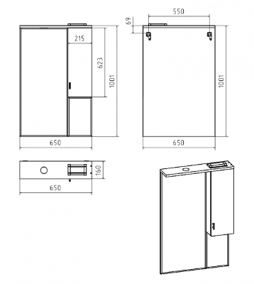 Зеркальный шкаф Дива 65 правый П-Див04065-013П Misty фото в интернет-магазине Русалия