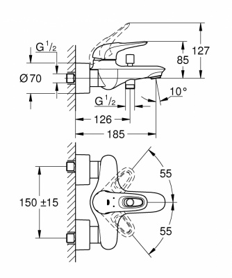Смеситель для ванны Eurostyle 33591003 Grohe фото в интернет-магазине Русалия