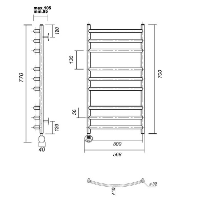 Электрический полотенцесушитель Калипсо П9 500x700 БЕЛ EL, белый, матовый Domoterm фото в интернет-магазине Русалия