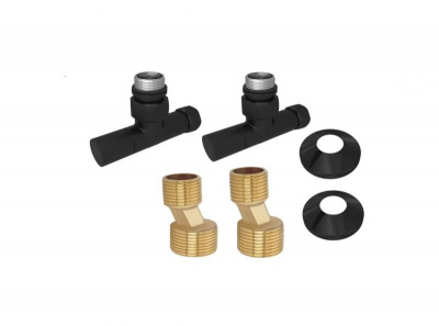 Комплект фитингов для нижнего подключения водяных полотенцесушителей типа лесенка Aquatek ( вентиль круглый г/ш 3/4х1/2 - 2 шт + эксцентрик 3/4х1/2 - 2 шт + отражатель 3/4 - 2 шт), цвет черный муар AQ 1020BL фото в интернет-магазине Русалия