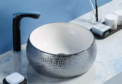 Раковина накладная круглая С1062 белый/серебро CeramaLux фото в интернет-магазине Русалия