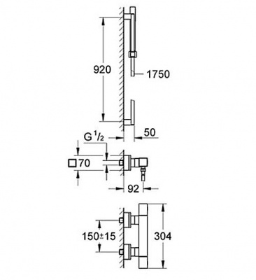 Термостат с душевым гарнитуром Grohtherm Cube 34495000 Grohe фото в интернет-магазине Русалия