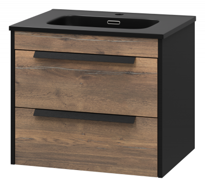 Тумба Monsour 60 подвесная с раковиной CeramaLux 9060MMB 60 (черная) Brevita фото в интернет-магазине Русалия