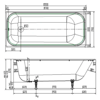 Wotte Start 1700х750х458  ванна чугунная (БП-э0001104) фото в интернет-магазине Русалия