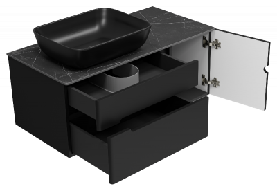 Тумба Роял 100 подвесная (черная) с раковиной Melana MLN-320316MB 50 (черная) Misty фото в интернет-магазине Русалия