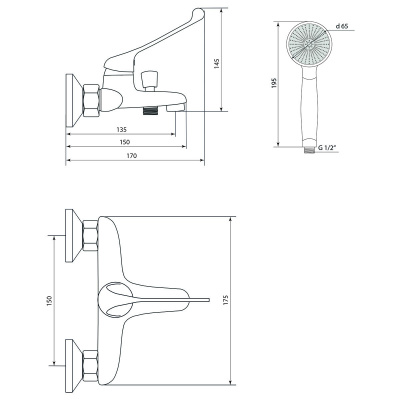 Смеситель Славен  для ванны локтевой Хирург Х (СЛ-ОД-Х30) фото в интернет-магазине Русалия