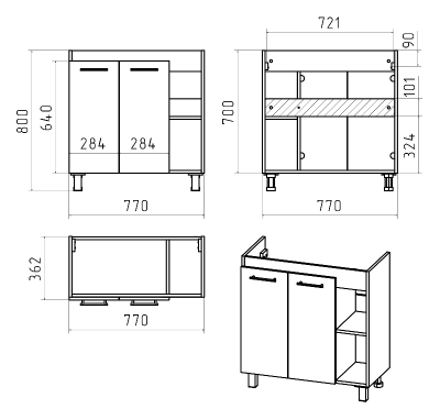 Тумба Крафт 80 с раковиной Cersanit Moduo Slim 80 Misty фото в интернет-магазине Русалия