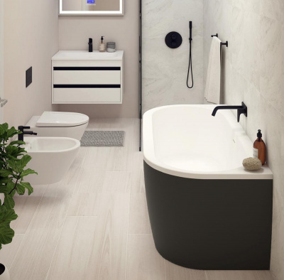 Акриловая ванна CEZARES SLIM WALL-180-80-60-NERO-SET фото в интернет-магазине Русалия