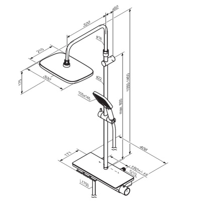 953760300 Gala душевая система с ванно  душевым ТМС смесителемполкой, чёрный фото в интернет-магазине Русалия