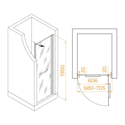 Душевая дверь RGW PA-103B 700, стекло матовое-сатинат, профиль черный фото в интернет-магазине Русалия