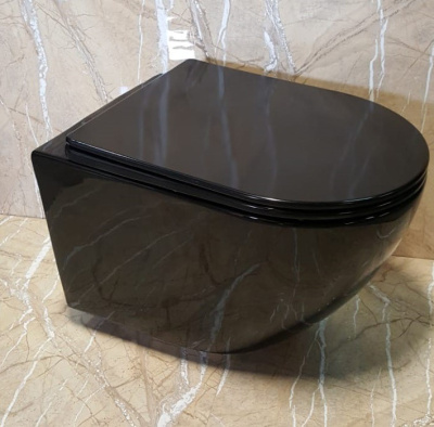 Унитаз подвесной CeramaLux 2196 -18 черно-глянцевый фото в интернет-магазине Русалия