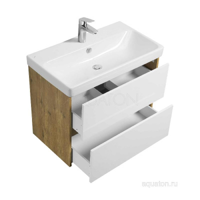 Тумба под раковину AQUATON Сканди 80 белый, дуб рустикальный 1A283001SDZ90 фото в интернет-магазине Русалия
