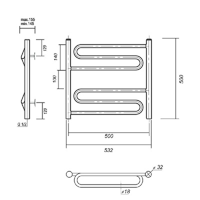 Водяной полотенцесушитель Офелия П6 500x500, хром Domoterm фото в интернет-магазине Русалия