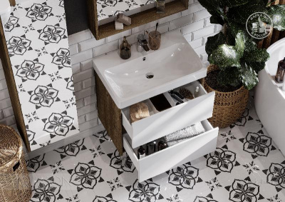 Тумба под раковину AQUATON Сканди 70 белая, дуб рустикальный 1A251801SDZ90 фото в интернет-магазине Русалия