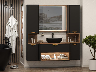 Шкаф - пенал Bergen 35 подвесной левый (черный) BER-05035-02-19-ПоЛ Brevita фото в интернет-магазине Русалия