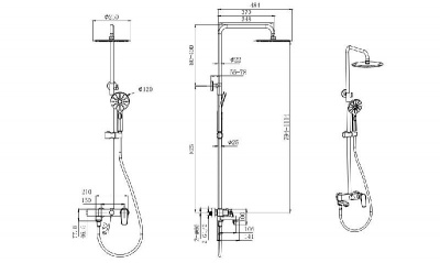 Душевая система 3jet 250мм AQUATEK, матовый черный AQ2040MB фото в интернет-магазине Русалия