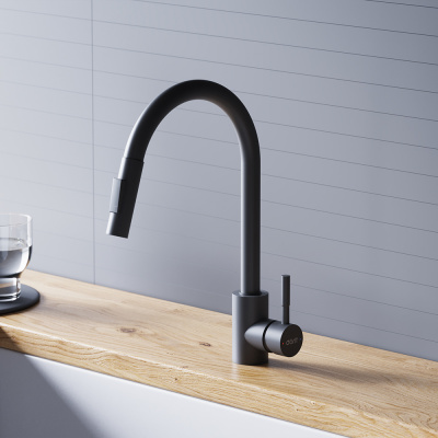 D3007522 Logic Кухонный смеситель  с вытягивающимся изливом, черный фото в интернет-магазине Русалия