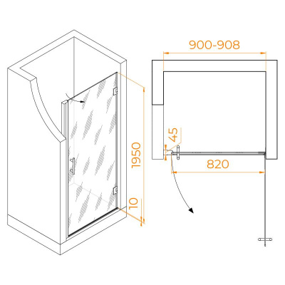 Душевая дверь RGW HO-011 900, стекло прозрачное, профиль хром фото в интернет-магазине Русалия