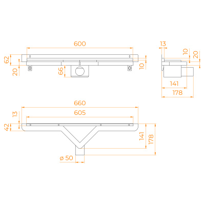 Душевой трап пристенный SDR-60 с универсальной решеткой, 60 см RGW фото в интернет-магазине Русалия