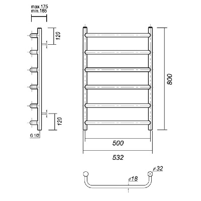 Водяной полотенцесушитель Стефано П6 500x800, хром Domoterm фото в интернет-магазине Русалия