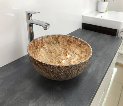 Раковина накладная круглая под коричневый камень MNC 489 CeramaLux фото в интернет-магазине Русалия
