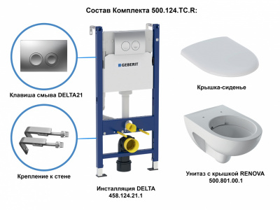 Комплект унитаз Renova Rimfree с инсталляцией 500.124.TC.R Geberit фото в интернет-магазине Русалия
