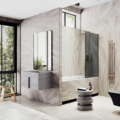 Неподвижная шторка для ванны в широком профиле 70 см, стекло тонированное (графит), профиль бронза MGV-81-2ш Maybah Glass фото в интернет-магазине Русалия