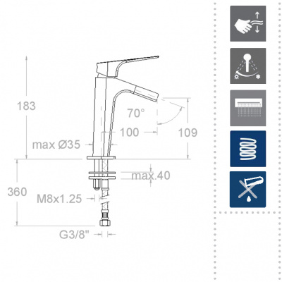 Смеситель для раковины однорычажный с открытым каскадным изливом URBAN CHIC 213101 (M) Ramon Soler фото в интернет-магазине Русалия