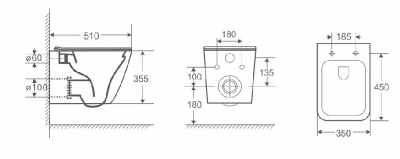Унитаз MIMI Aria MW ТЕРМООБЖИГ (не плёнка) подвесной безободковый белый матовый Ceruttispa CT8919 (510x350x355) фото в интернет-магазине Русалия
