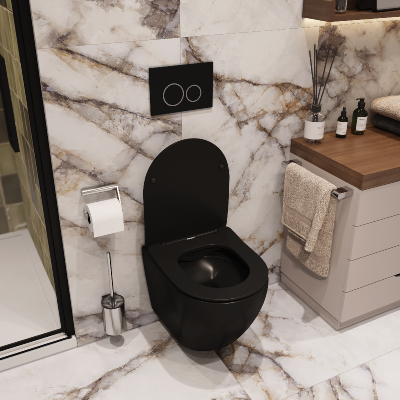 Унитаз TICINO Aria MB подвесной безободковый черный матовый, ТЕРМООБЖИГ (не плёнка) CT8918 Ceruttispa (485х365х350) фото в интернет-магазине Русалия