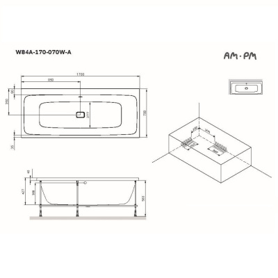 W84A-170-070W-A Func Ванна акриловая 170х70 Am.Pm фото в интернет-магазине Русалия