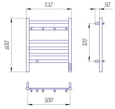 Полотенцесушитель электрический REFLEXION Танами RXT126050GL 600x500 золотой матовый, 5 крючков фото в интернет-магазине Русалия